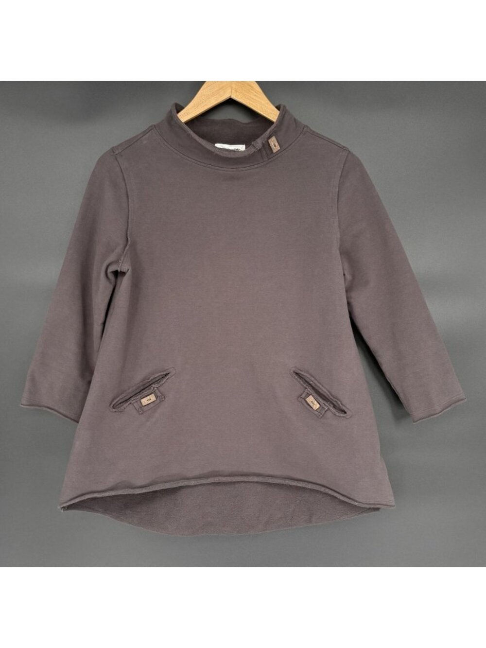 Neon Buddha Women’s Mock Neck Tunic Top S Gray 3/4 Sleeve Rolled Hem Lagenlook